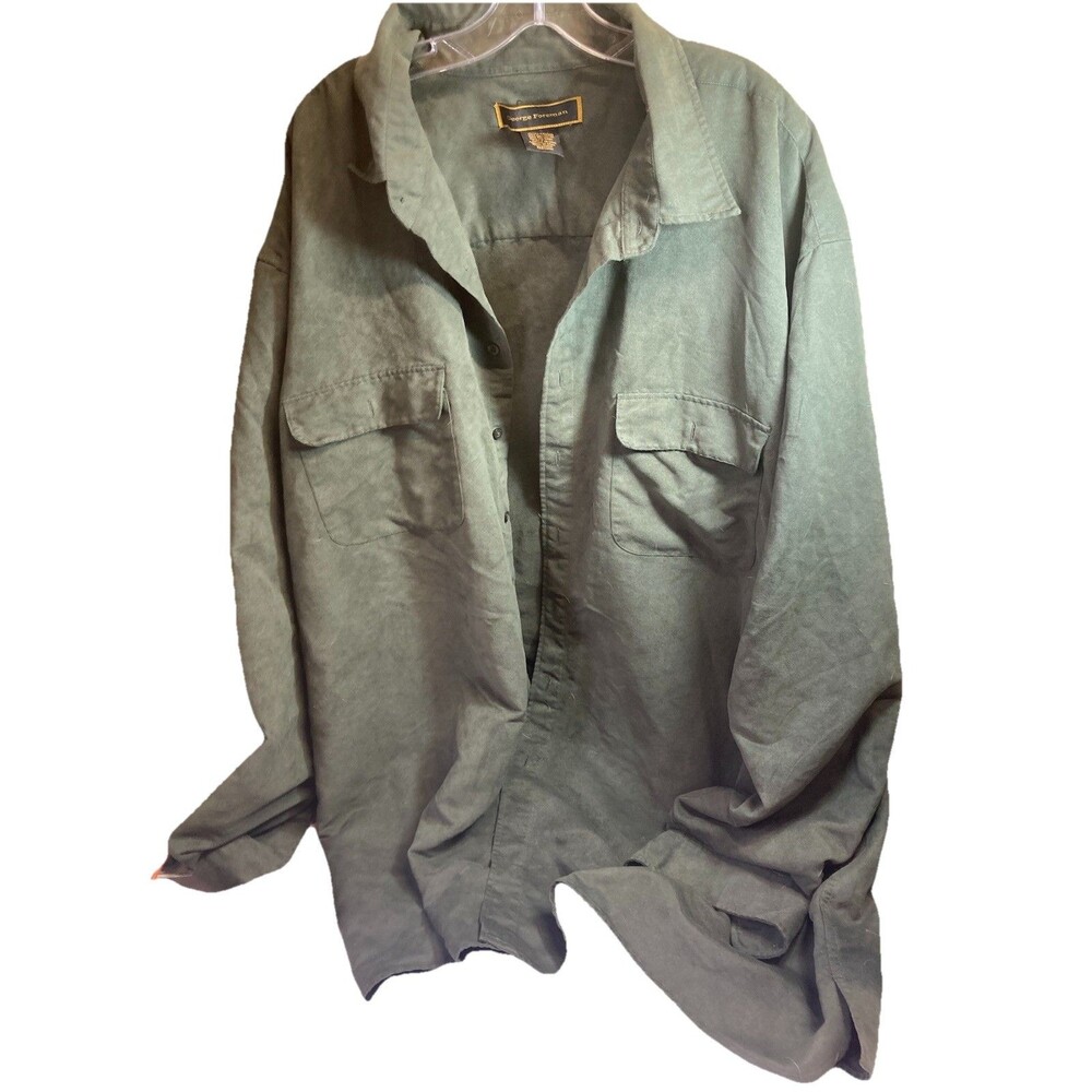 George Foreman Button Down Shirt Mens 4XL Tall Green 100% Polyester Dress Shirt